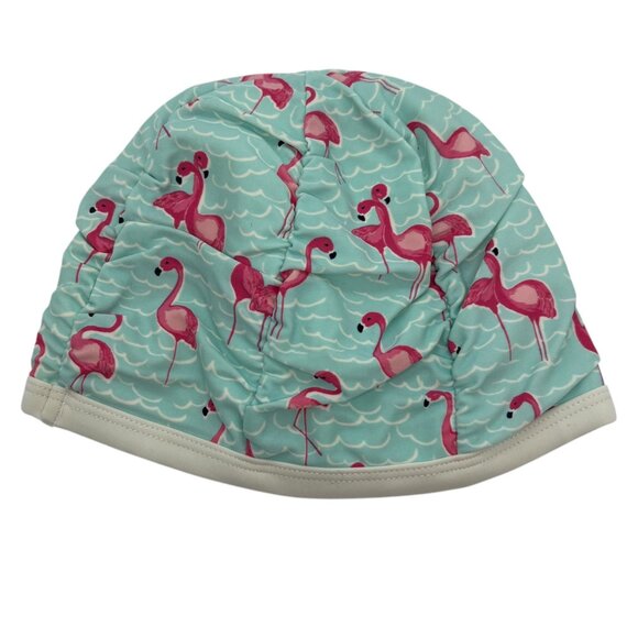 Janie & Jack Kids Flamingo Swim Cap 10-12 Lightweight Polyester Turquoise & Pink - Picture 2 of 3
